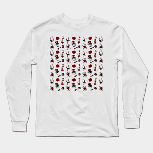 Mad Hatter Red Pattern Long Sleeve T-Shirt by DeneboArt